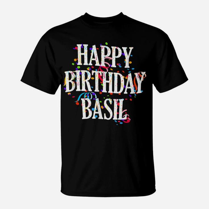 Mens Happy Birthday Basil First Name Boys Colorful Bday T-Shirt