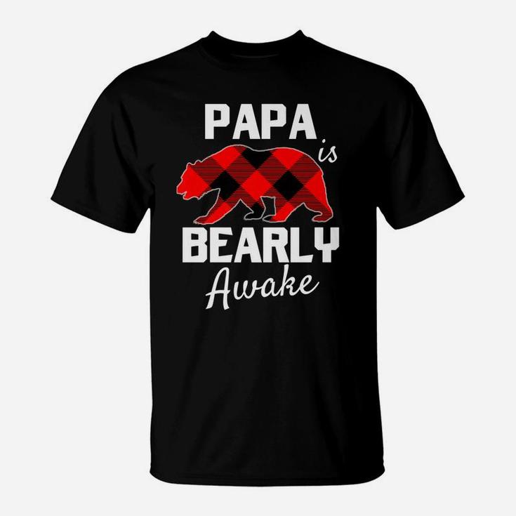 Mens Men Papa Bear Christmas Plaid Red Black Dad Pajamas Pjs T-Shirt