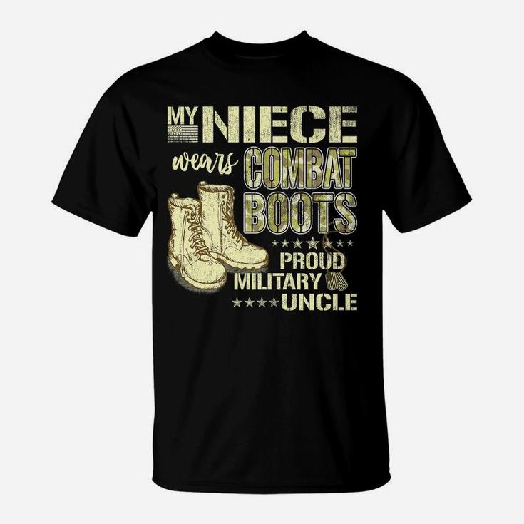 Mens My Niece Wears Combat Boots Dog Tags - Proud Military Uncle T-Shirt