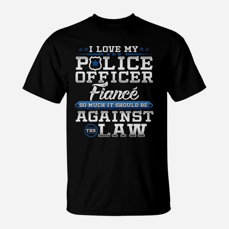 Mens Police Officer Fiance Shirt Proud Engaged Blue Line T-Shirt
