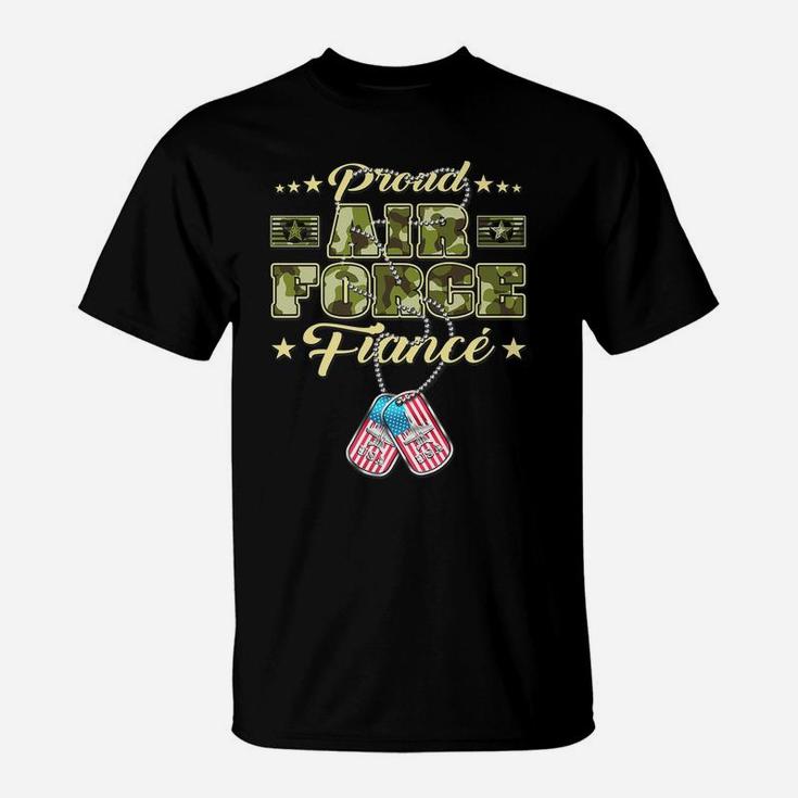 Mens Proud Air Force Fiance - Camo Us Flag Dog Tag Military Lover T-Shirt