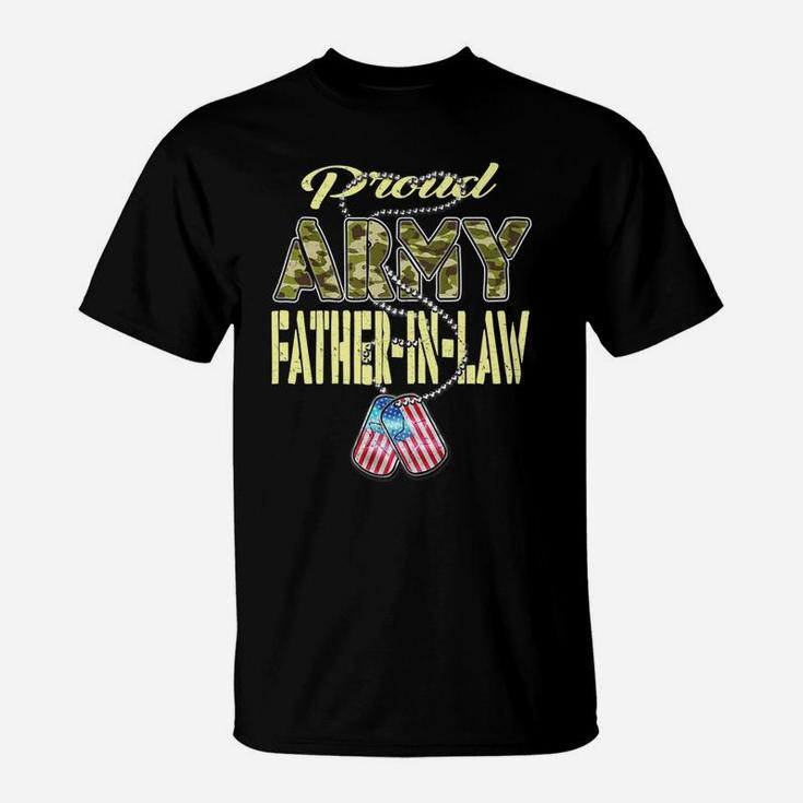 Mens Proud Army Father-In-Law Us Flag Dog Tag Military Dad Gift T-Shirt