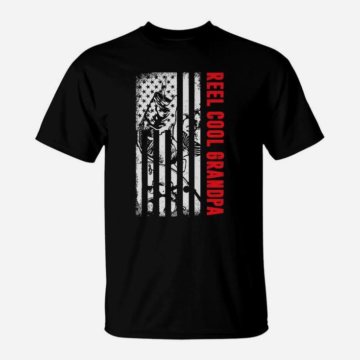 Mens Reel Cool Grandpa Fishing Shirt Patriotic American Flag Usa T-Shirt