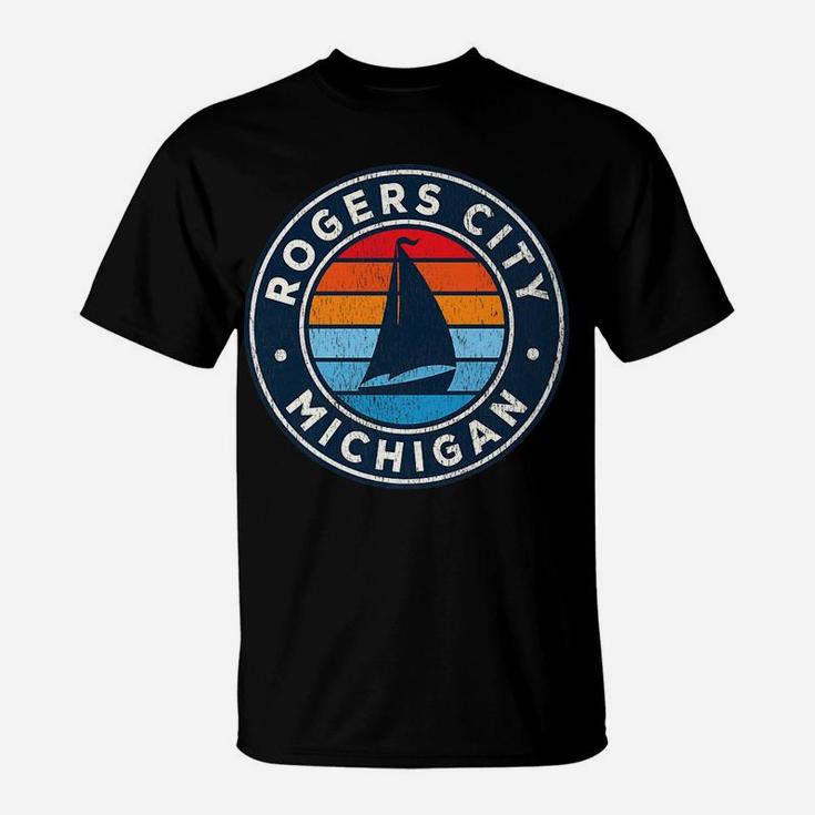 Mens Rogers City Michigan Mi Vintage Sailboat Retro 70S T-Shirt