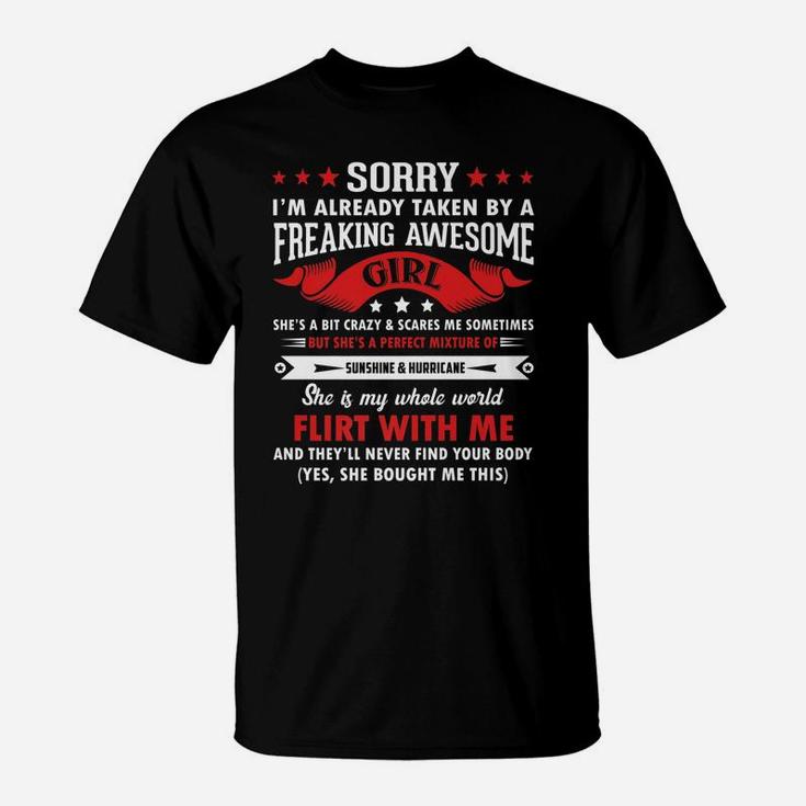 Mens Sorry I'm Already Taken By Freaking Awesome Girl Funny T-Shirt