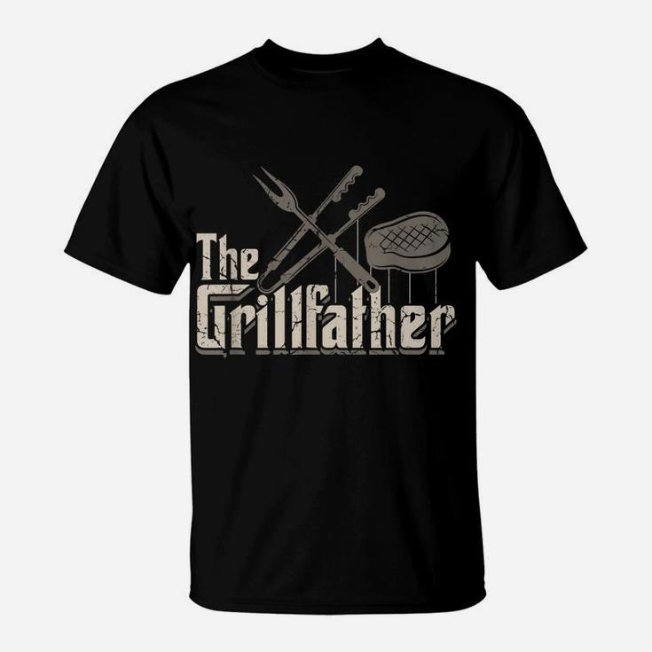 Mens The Grillfather Bbq Grill Smoker Vintage Barbecue Gifts Chef T-Shirt