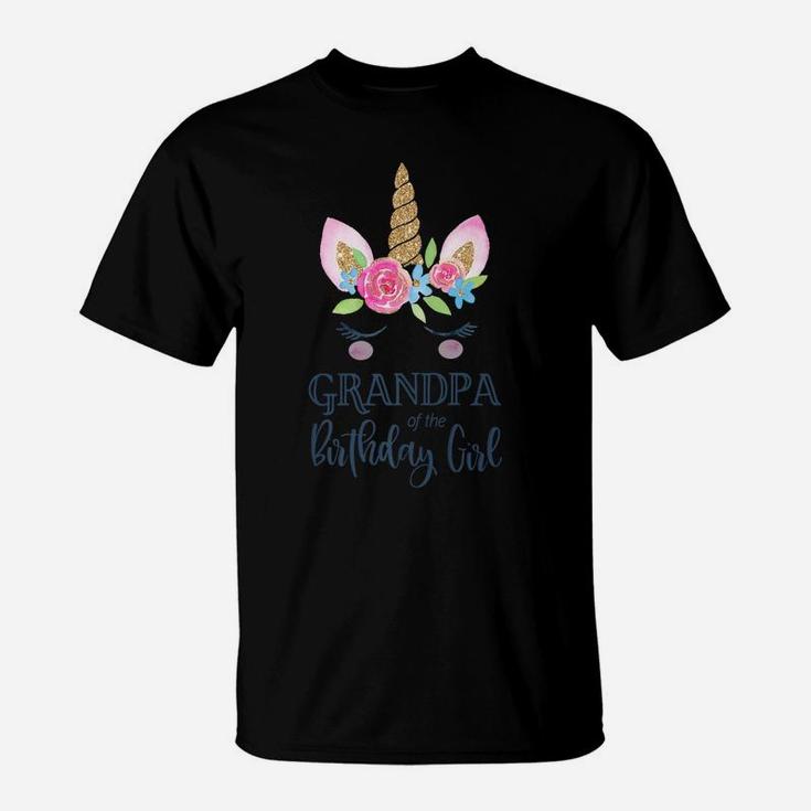 Mens Unicorn Grandpa Of The Birthday Girl Matching Party Group T-Shirt