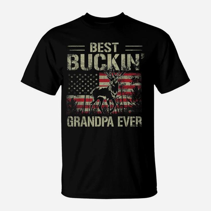Mens Usa Flag Best Buckin' Grandpa Ever, Deer Hunting Fathers Day T-Shirt