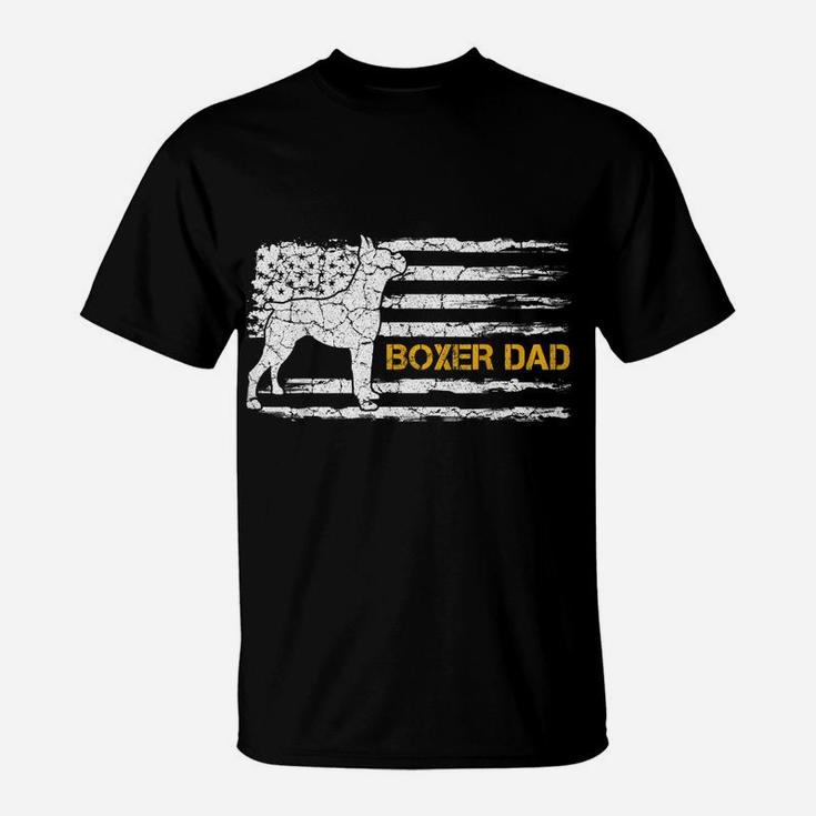 Mens Vintage Usa American Flag Boxer Dog Dad Silhouette Funny T-Shirt