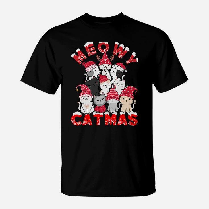 Meowy Catmas Funny Santa Cats Tree Reindeer Christmas Tree Sweatshirt T-Shirt