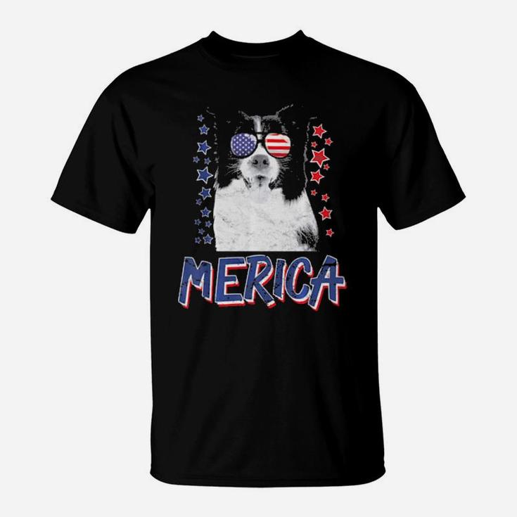 Merica Border Collie Dog 4Th Of July Usa Gift T-Shirt