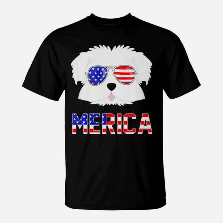 Merica Maltese 4Th Of July Patriotic Dog T-Shirt