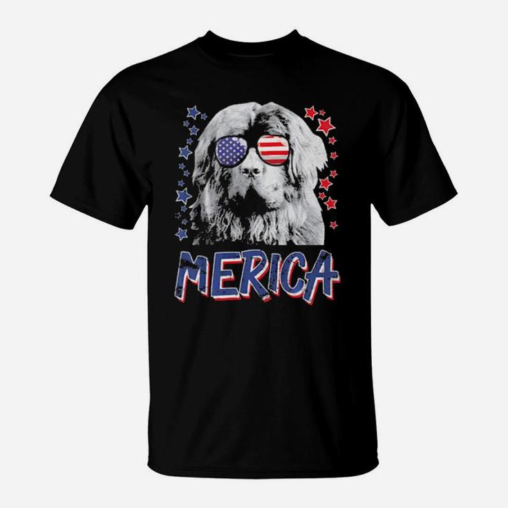 Merica Newfoundland Dog 4Th Of July Usa Gift T-Shirt