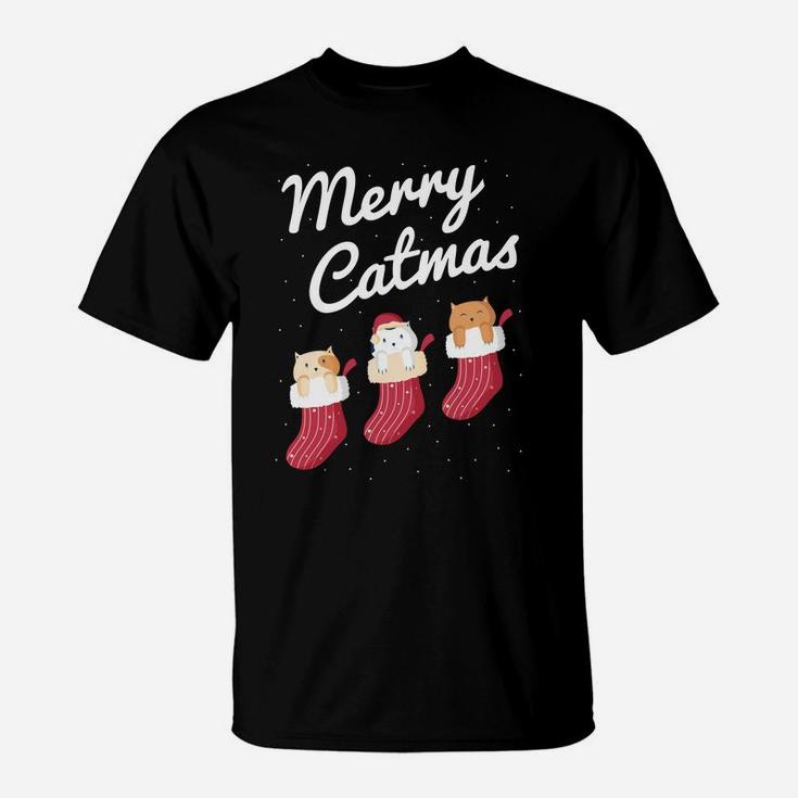Merry Catmas Christmas Cats In Socks Kitty Cat Lover Gift T-Shirt