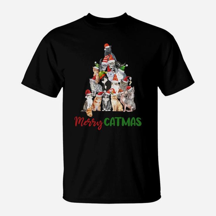 Merry Catmas Christmas Shirt For Cat Lovers Kitty Xmas Tree T-Shirt