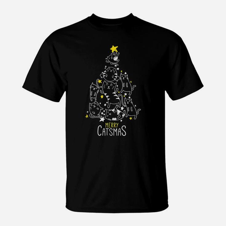 Merry Catsmas Tree Funny Xmas Christmas Gifts Cat Lovers T-Shirt