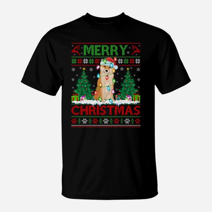 Merry Christmas Lighting Ugly Shiba Inu Christmas Sweatshirt T-Shirt