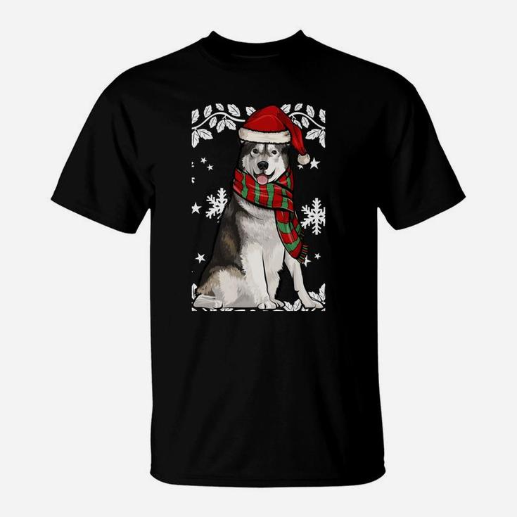 Merry Christmas Ornament Alaskan Malamute Xmas Santa T-Shirt
