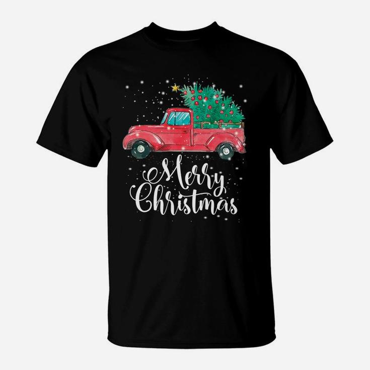 Merry Christmas Red Truck Pick Up Tree Family Pajama Gift T-Shirt