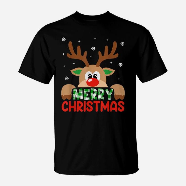 Merry Christmas Reindeer Leopard Buffalo Red Plaid Xmas Gift T-Shirt