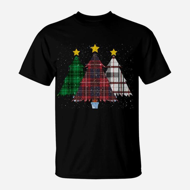 Merry Christmas Trees With Buffalo Plaid Xmas Light Gift Sweatshirt T-Shirt