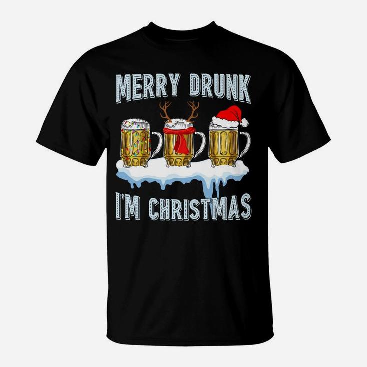 Merry Drunk I'm Christmas Funny Beer Xmas Santa Reindeer T-Shirt