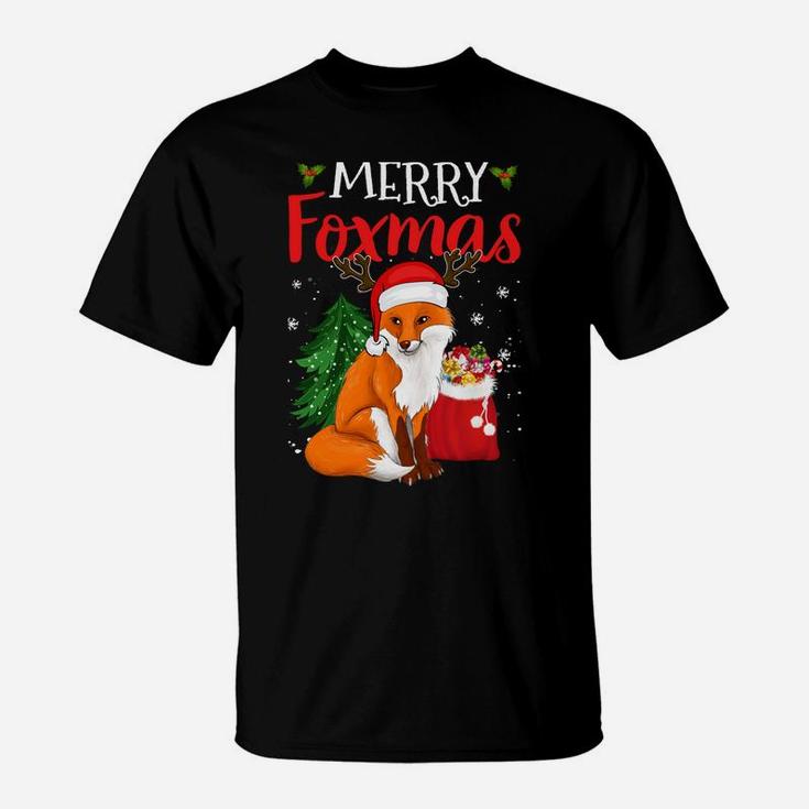 Merry Foxmas Fox Christmas Tree Funny Animal Lovers Xmas T-Shirt