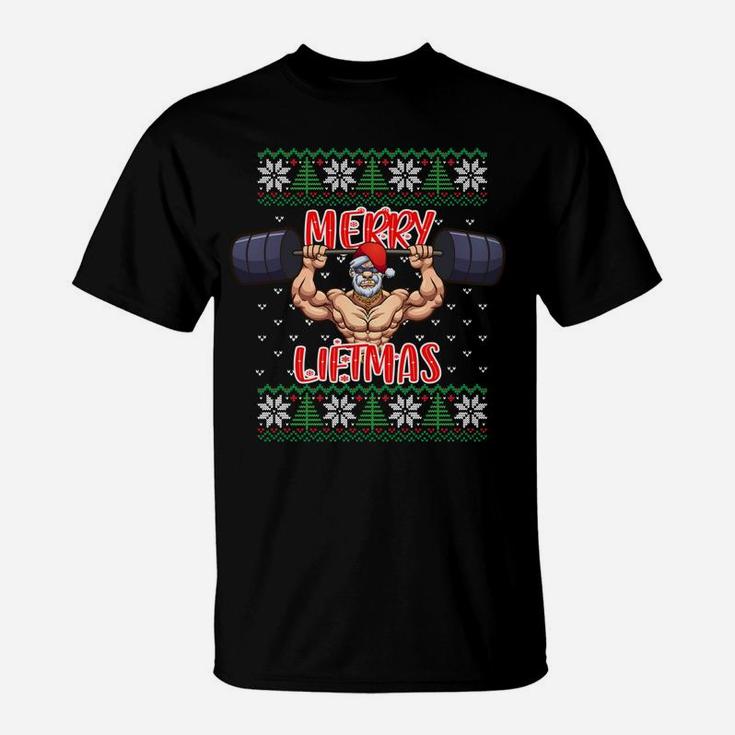 Merry Liftmas Ugly Christmas Sweater Santa Claus Gym Workout Sweatshirt T-Shirt
