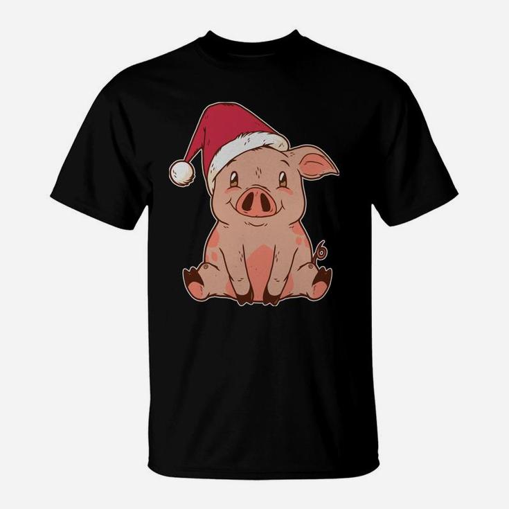 Merry Pigmas Pig With Christmas Santa Hat Funny Pigs Lover T-Shirt