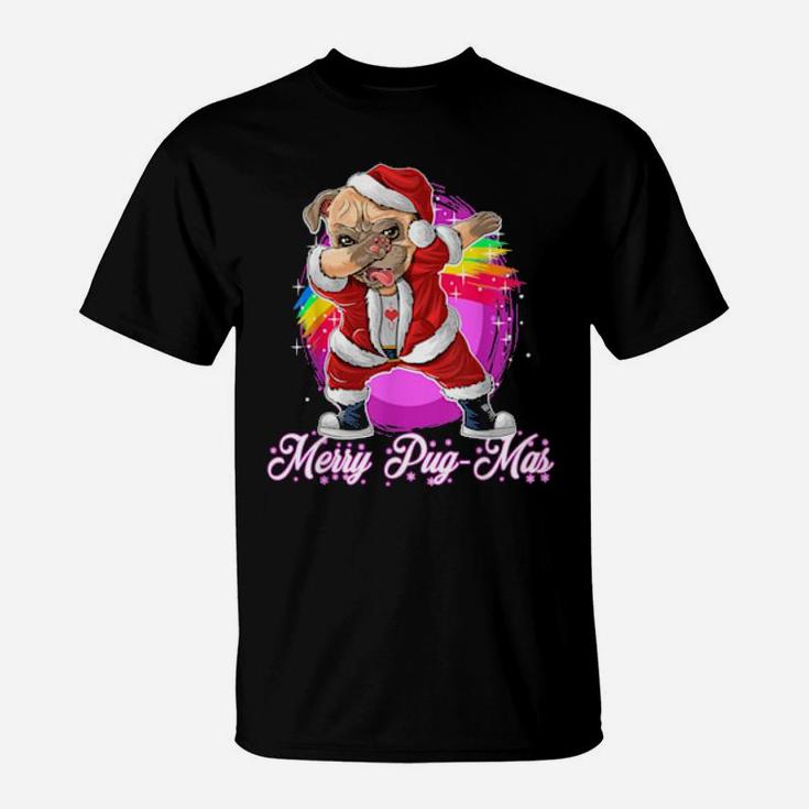 Merry Pugmas Cute Dabbing Pug Santa T-Shirt