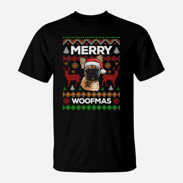 Merry Woofmas Ugly Sweater Christmas French Bulldog Lover T-Shirt