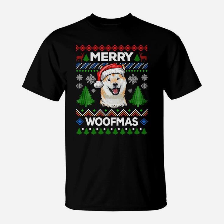 Merry Woofmas Ugly Sweater Christmas Shiba Inu Lover Gift Sweatshirt T-Shirt