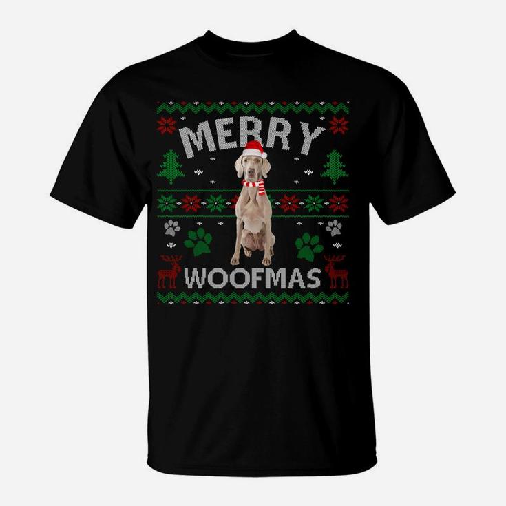 Merry Woofmas Weimaraner Ugly Sweater Santa Hat Sweatshirt T-Shirt
