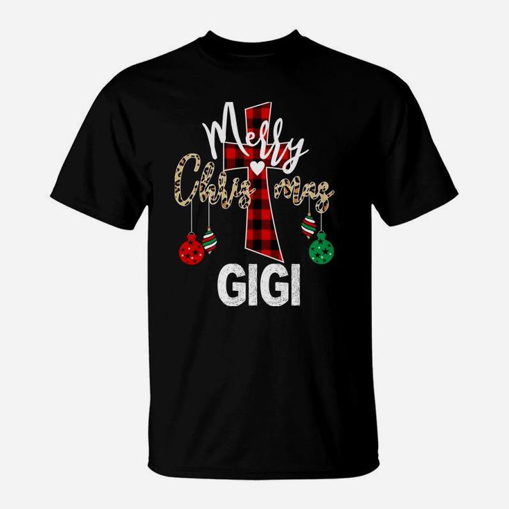 Merry Xmas Gigi God Cross Christian Buffalo Plaid & Leopard Sweatshirt T-Shirt