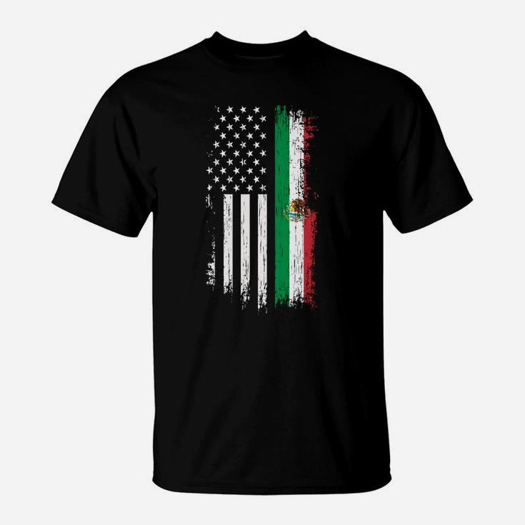 Mexico Usa Grown Roots - Mexican American Flag T-Shirt