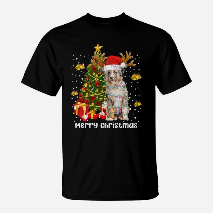 Miniature American Shepherd Christmas Lights Santa Xmas Dog Sweatshirt T-Shirt