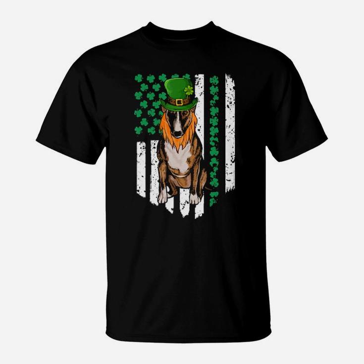 Miniature Bull Terrier St Patricks Day Irish American Flag T-Shirt