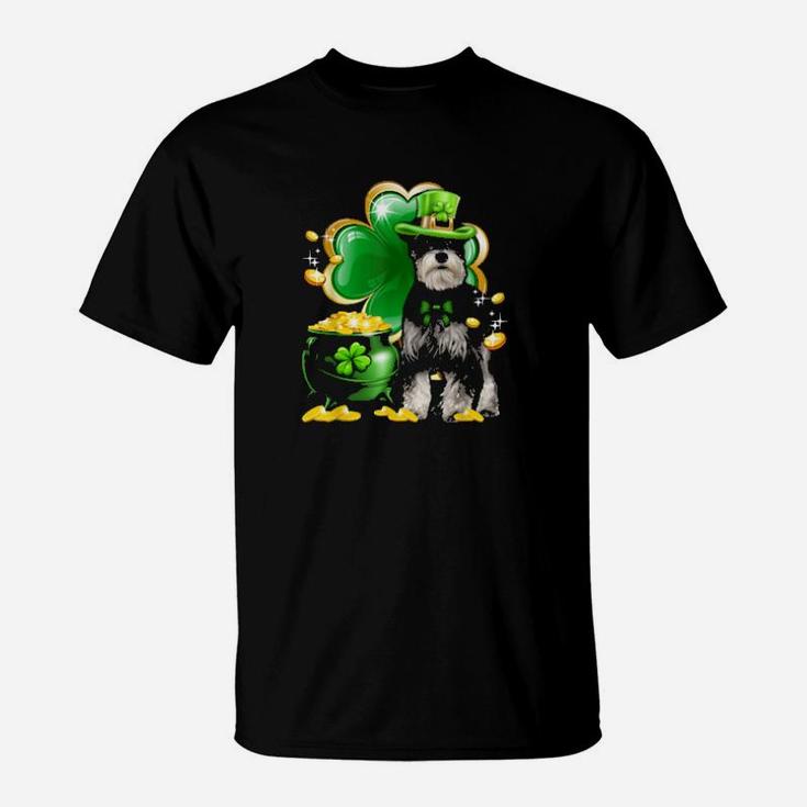 Miniature Schnauzer Dog Shamrock Irish Saint St Patrick Day T-Shirt