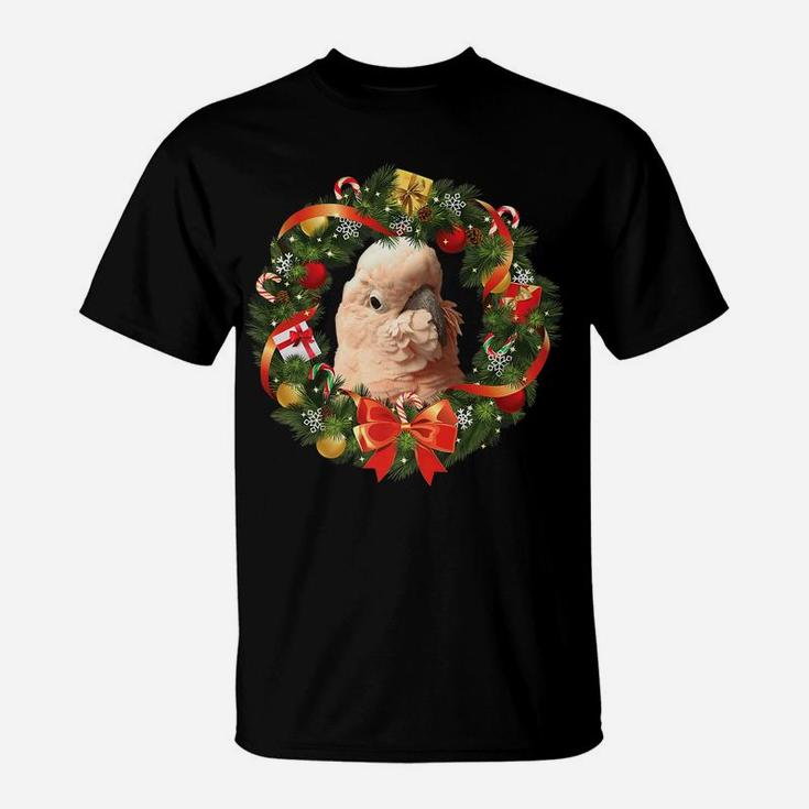 Moluccan Cockatoo Parrot Christmas Wreath T-Shirt