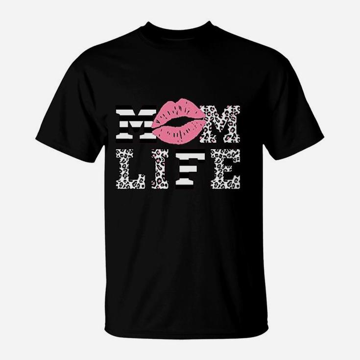 Mom Life Women Leopard Lips T-Shirt