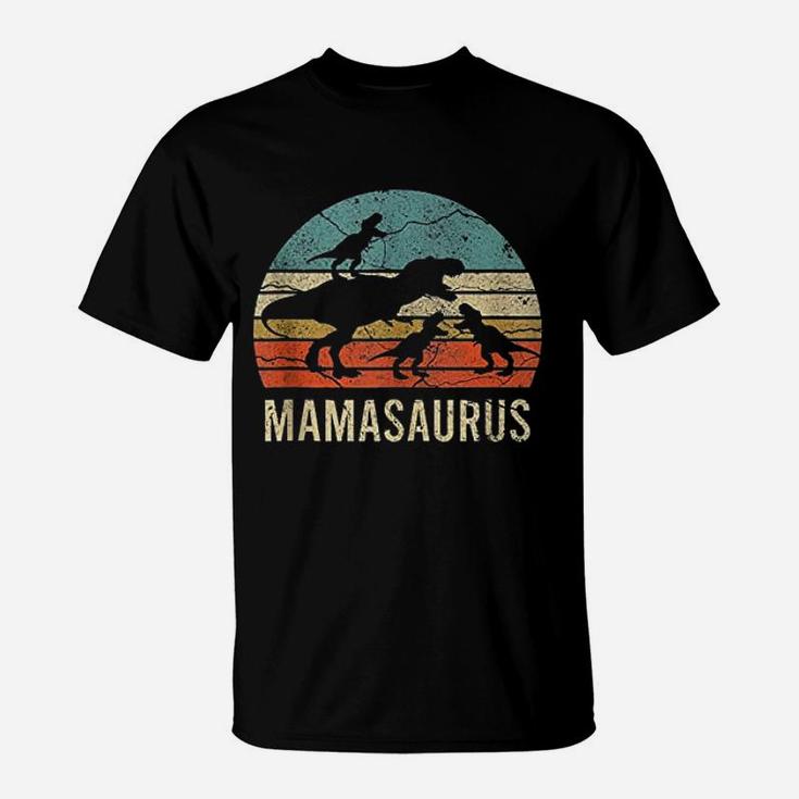 Mommy Mom Mama Dinosaur Funny 3 Three Kids Mamasaurus Gift T-Shirt
