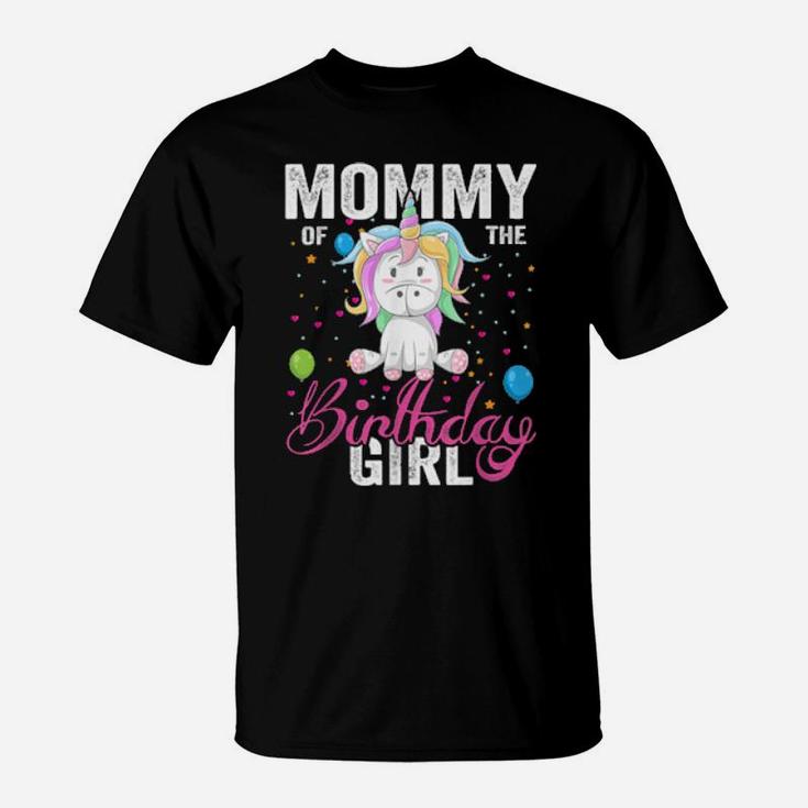 Mommy Of The Birthday Girl Cool Xmas Unicorn T-Shirt