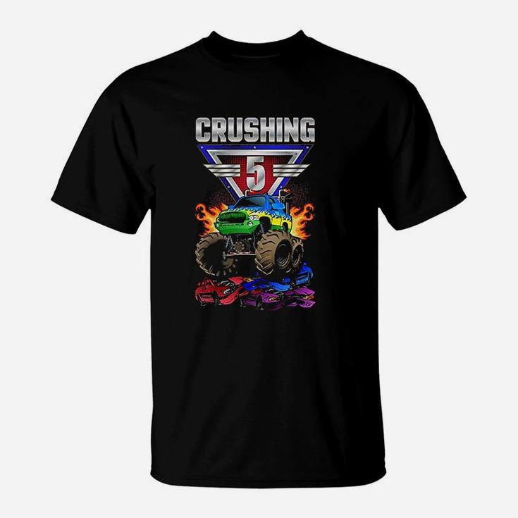 Monster Trucks Crushing 5 5Th Birthday Five Year Old T-Shirt