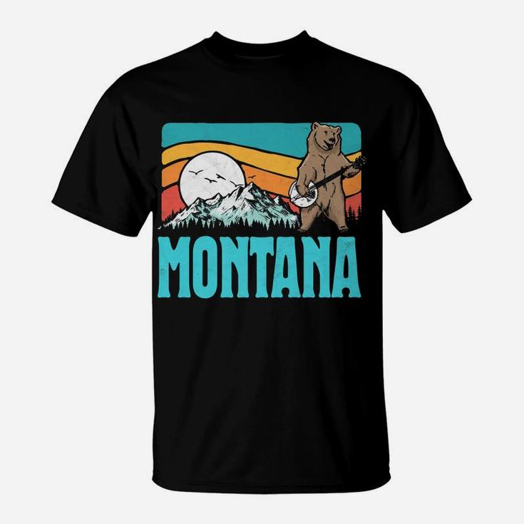 Montana Rocky Mountains Bluegrass Banjo Bear Funny Graphic T-Shirt