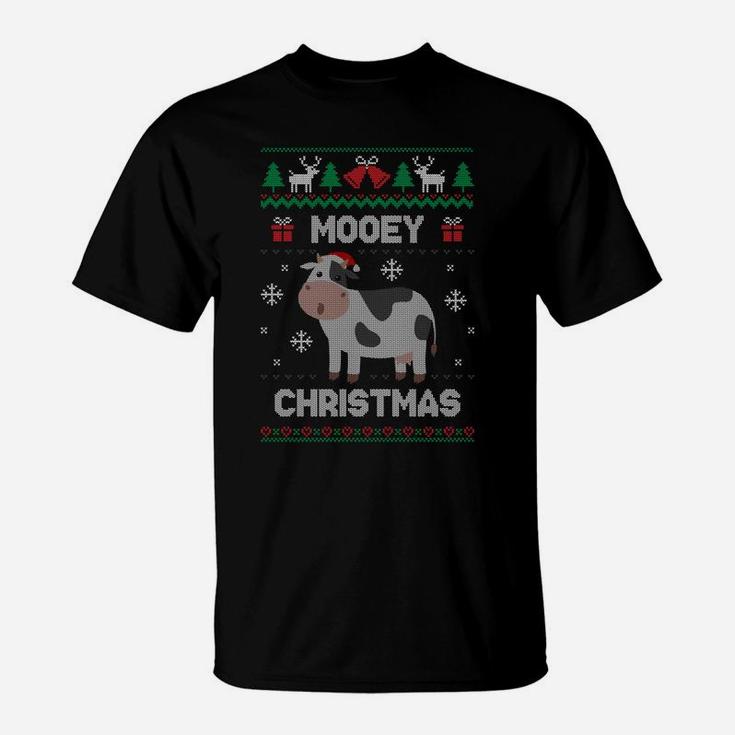 Mooey Christmas Cow Santa Claus Hat Ugly Christmas Sweater T-Shirt