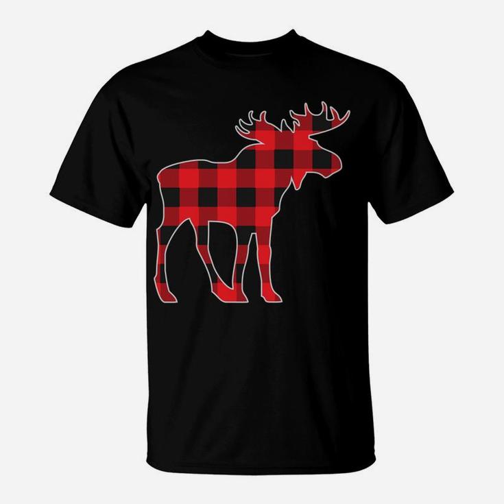 Moose Elk Plaid Buffalo Check Pajama Lumberjack Christmas T-Shirt