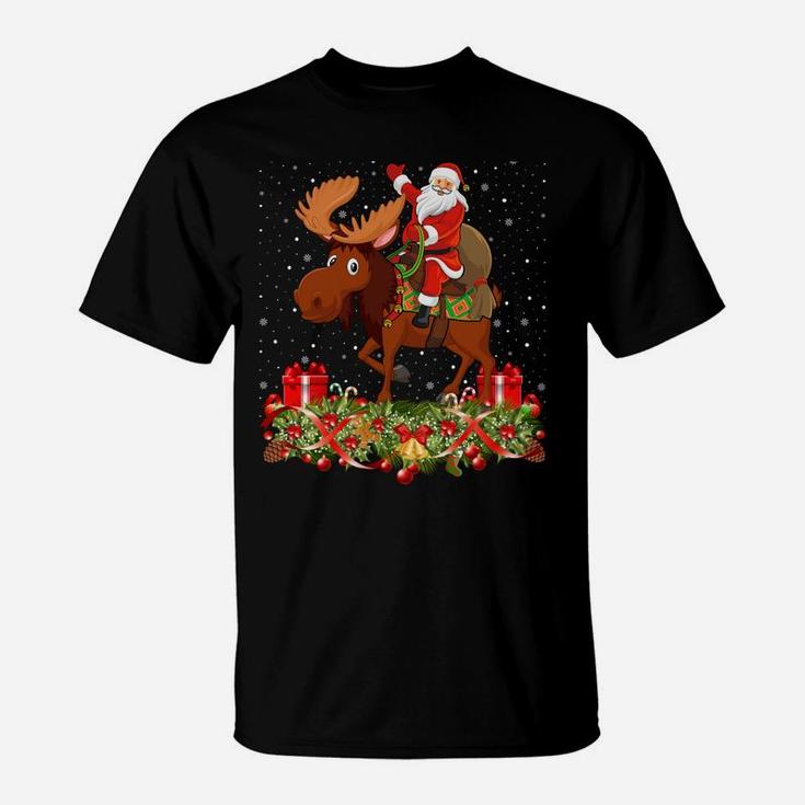 Moose Lover Xmas Gift Santa Riding Moose Christmas Sweatshirt T-Shirt