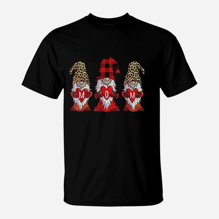 Mothers Day Gnomes Women Red Buffalo Plaid Leopard T-Shirt
