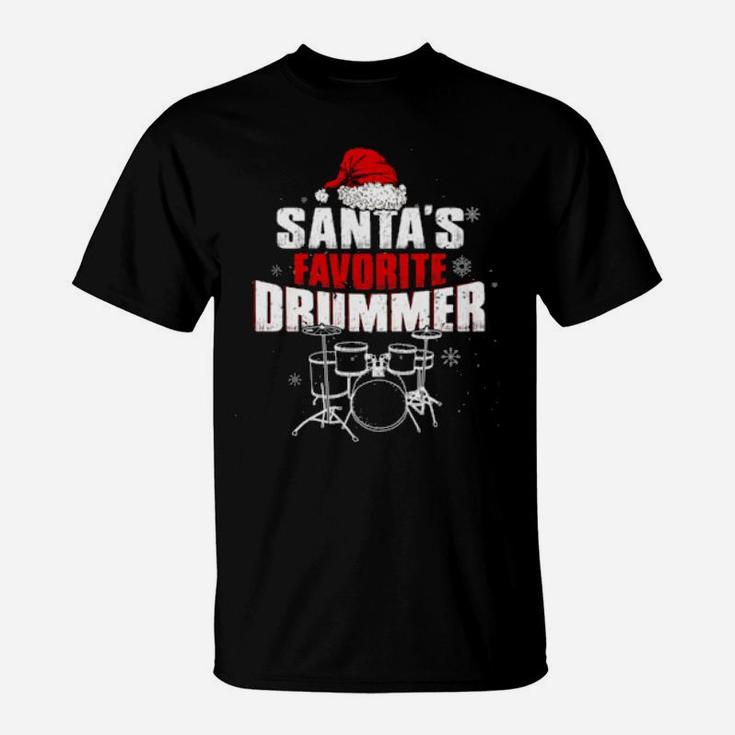 Music Lovers Santa's Favorite Drummer T-Shirt