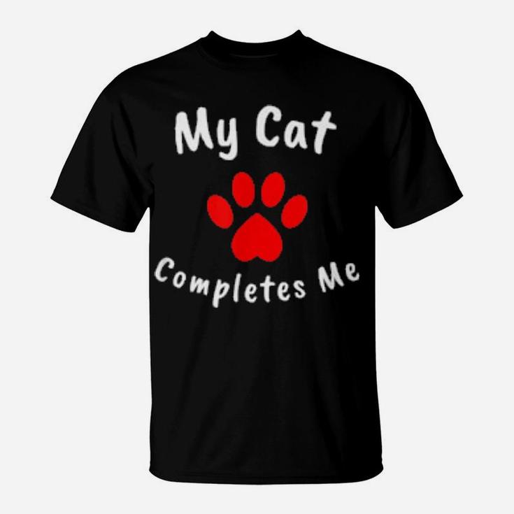 My Cat Completes Me Valentine Heart Paw Print T-Shirt